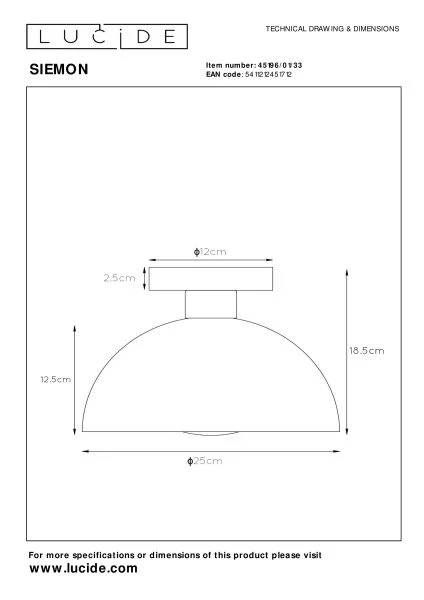 Lucide SIEMON - Deckenleuchte - Ø 25 cm - 1xE27 - Grün - TECHNISCH